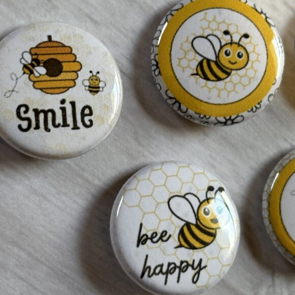 Bee Happy Pinback Button Set Cute 1" Bee-Theme Pins | Bee Kind, Smile, Bee Happy - Picture 5 of 5
